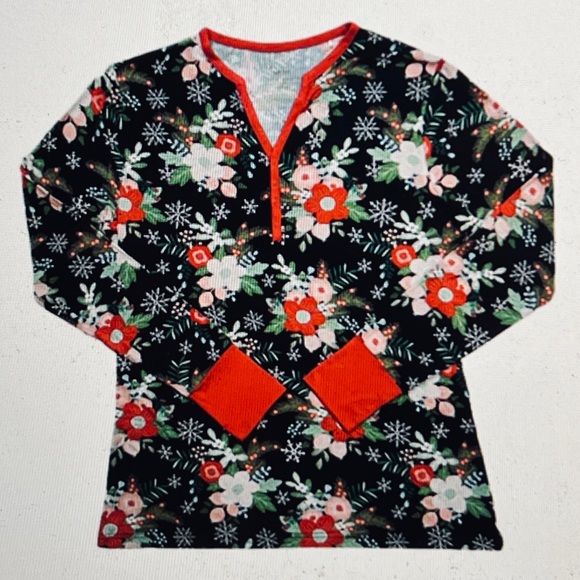 Little Sleepies Woman's Poinsettia Floral Bamboo Pajama Top Only New Size S 4-6 - Picture 2 of 2